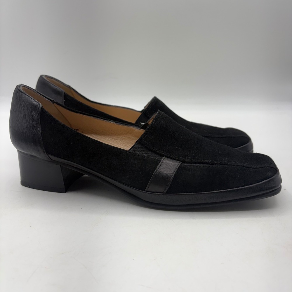 Rangoni Italy Womens Black Suede Leather Block Heel Loafers Square Toe Size 8